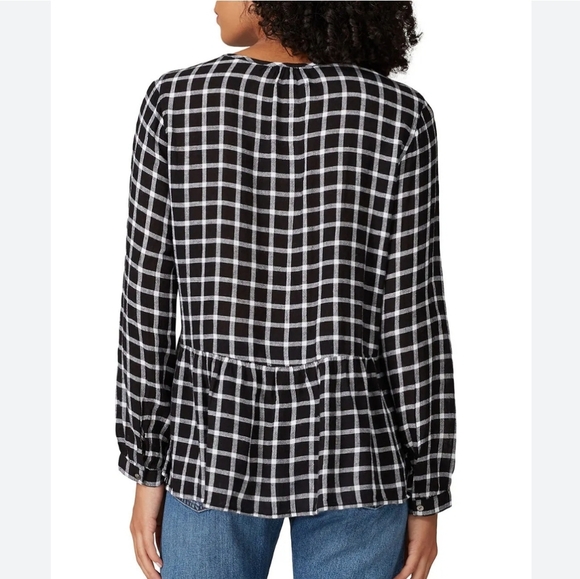 Loft Black White Check Blouse Ruffle Long Sleeve - Picture 1 of 8